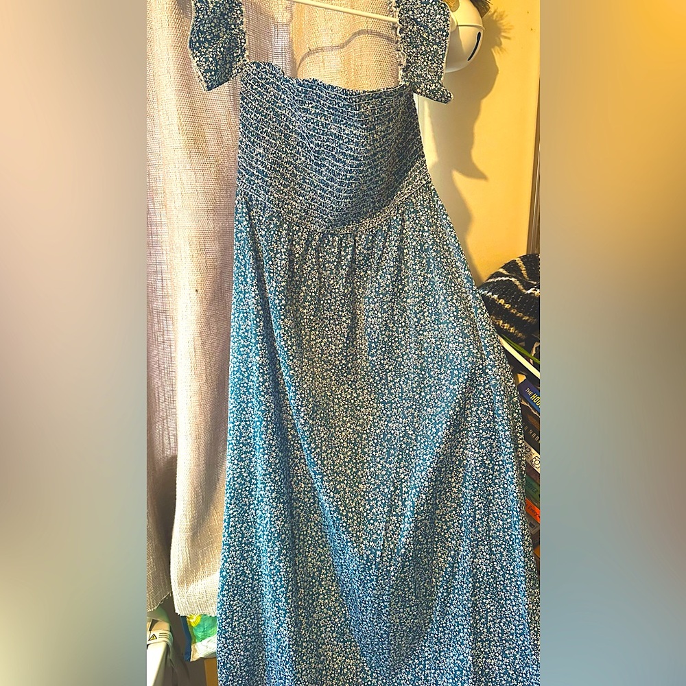 Long blue floral dress